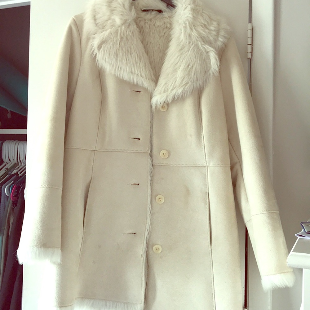 Suede White Fur Jacket size Small, white/cream